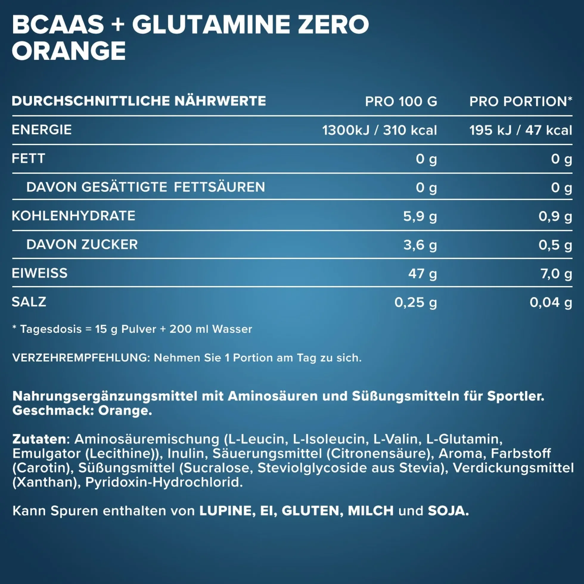 100% BCAAs + Glutamine Zero (500g)
