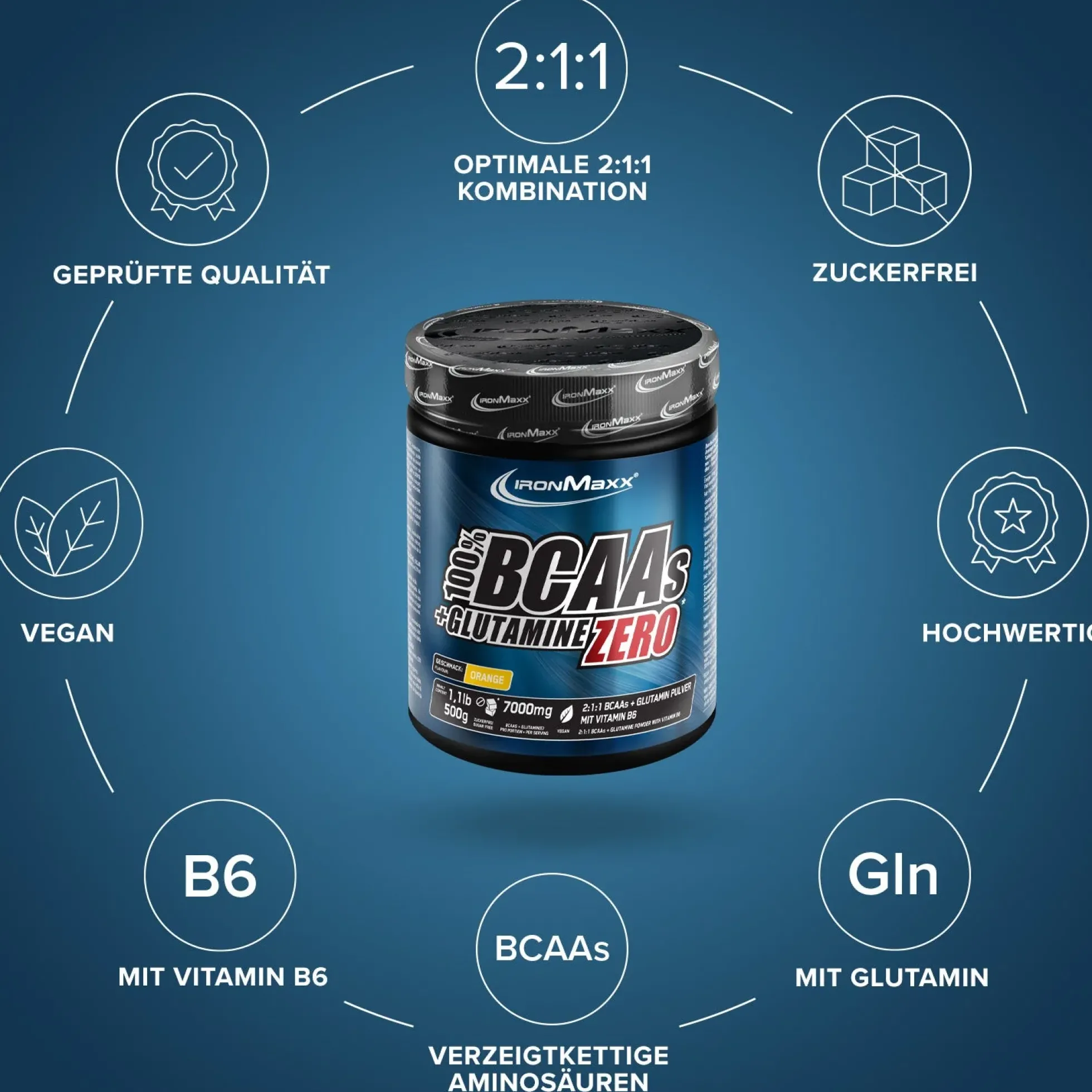 100% BCAAs + Glutamine Zero (500g)