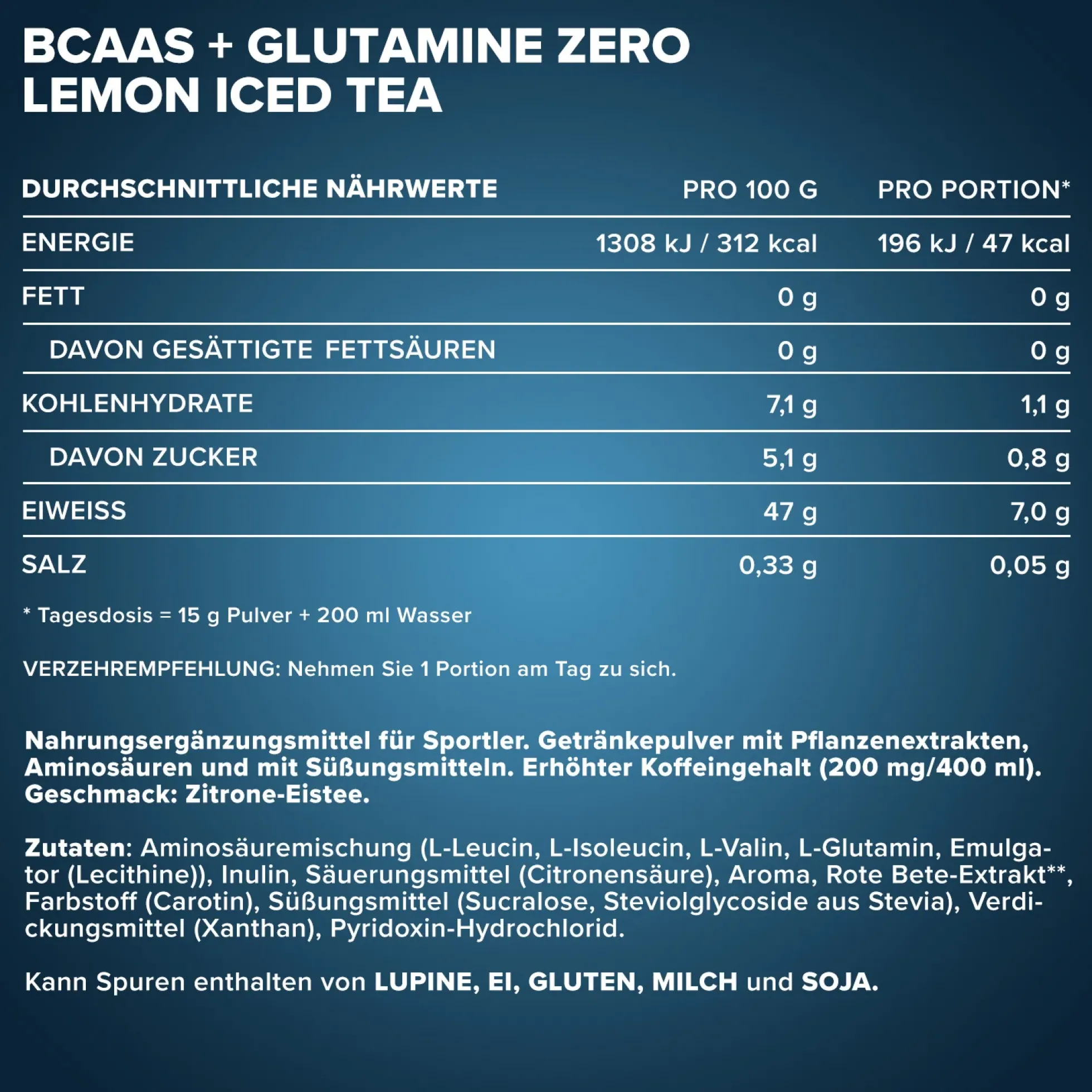 100% BCAAs + Glutamine Zero (500g)