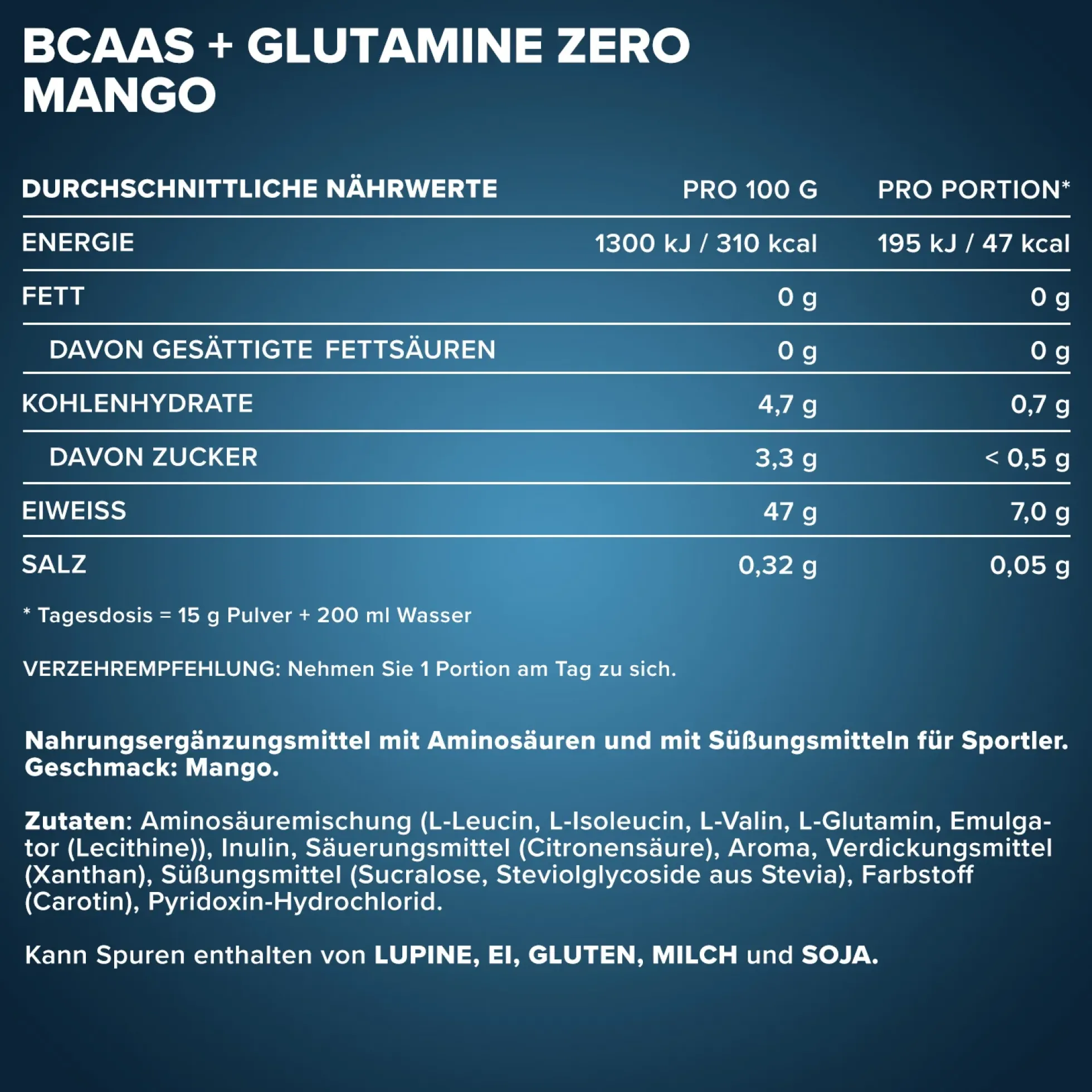 100% BCAAs + Glutamine Zero (500g)