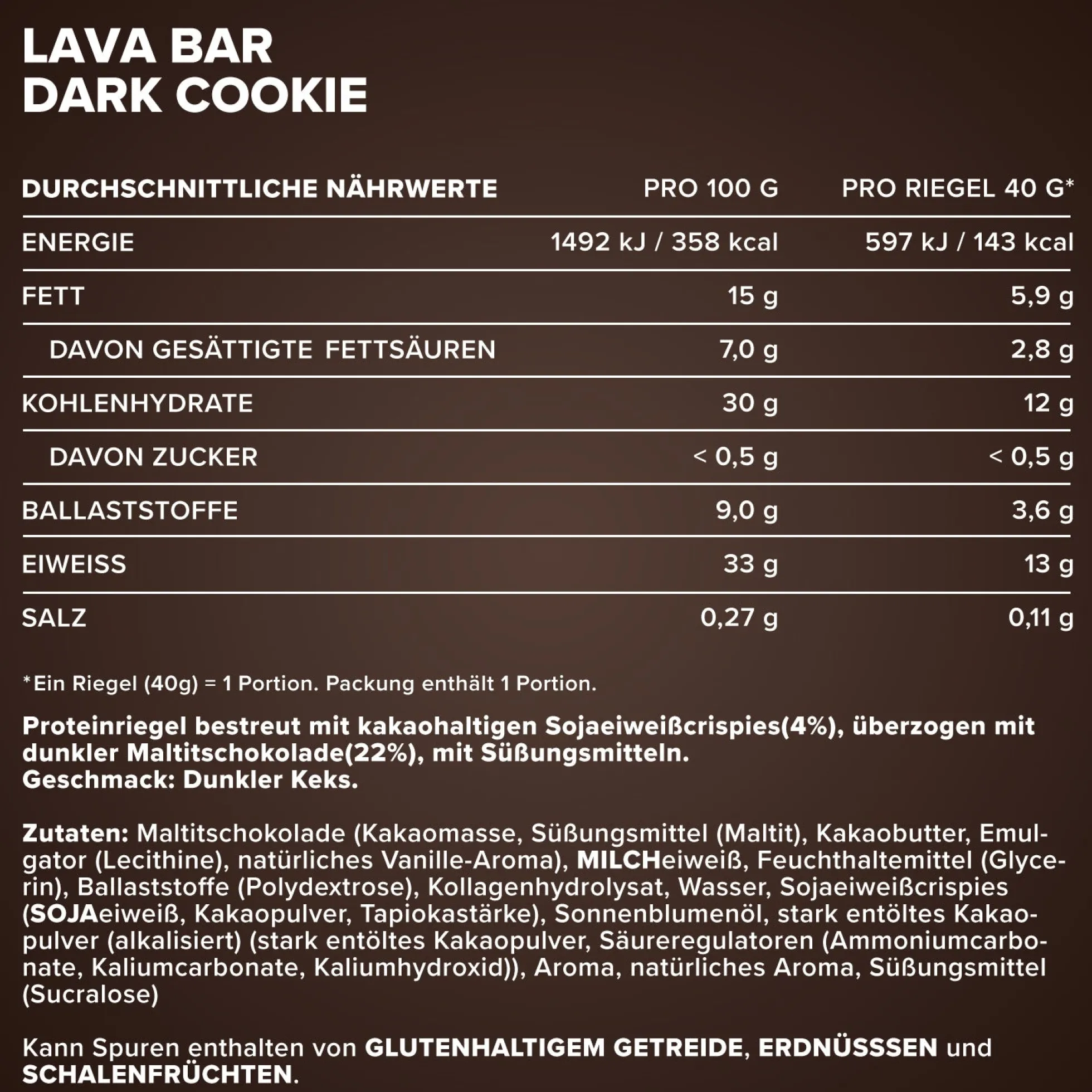 Lava Bar Protein Riegel (18x40g)
